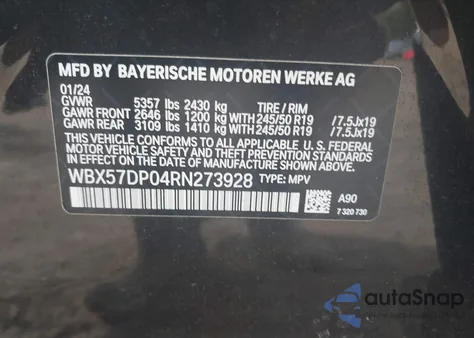 2024 BMW X3 xDrive30I z USA, uszkodzony, nr VIN WBX57DP04RN273928
